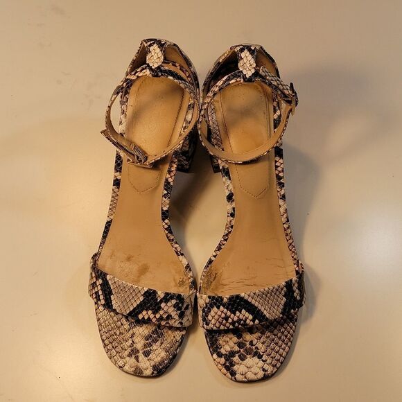 ALDO SNAKE SKIN BLOCK HEEL ANKLE STRAP OPEN TOE WOMEN"S SANDAL - Picture 4 of 16